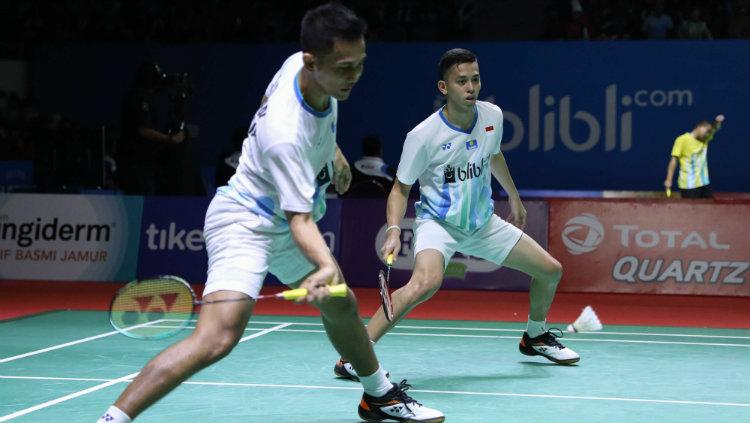 Fajar Alfian/Muhammad Rian Ardianto di babak pertama Indonesia Open 2019.