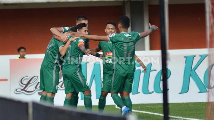 Selebrasi PSS Sleman di Shopee Liga 1 Indonesia 2019.