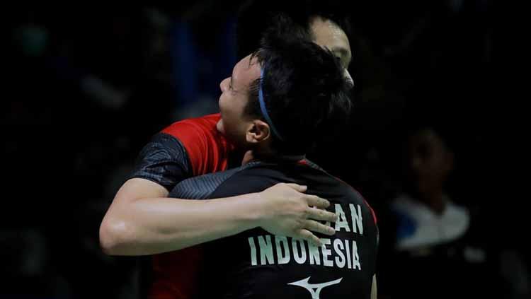 Mohammad Ahsan/Hendra Setiawan melakukan selebrasi. Copyright: Twitter@DjarumBadminton