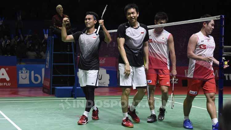 Ganda putra wakil Indonesia, Mohammad Ahsan/Hendra Setiawan berhasil lolos ke final usai tumbangkan pasangan Jepang di Indonesia Open 2019.
