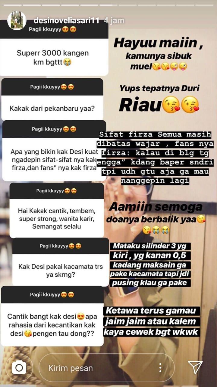 Unggahan Insta Story Desi Novelia Sari, pacar Firza Andika. Copyright: Instagram