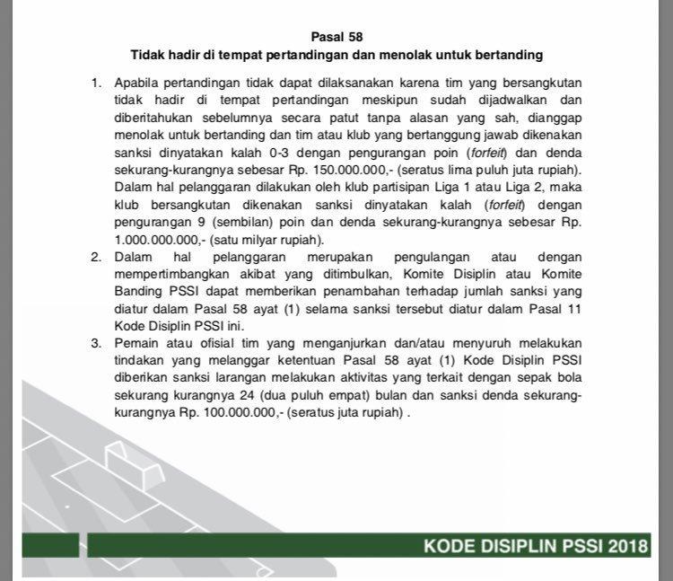 Kode Disiplin PSSI 2018 Pasal 58 Copyright: PSSI