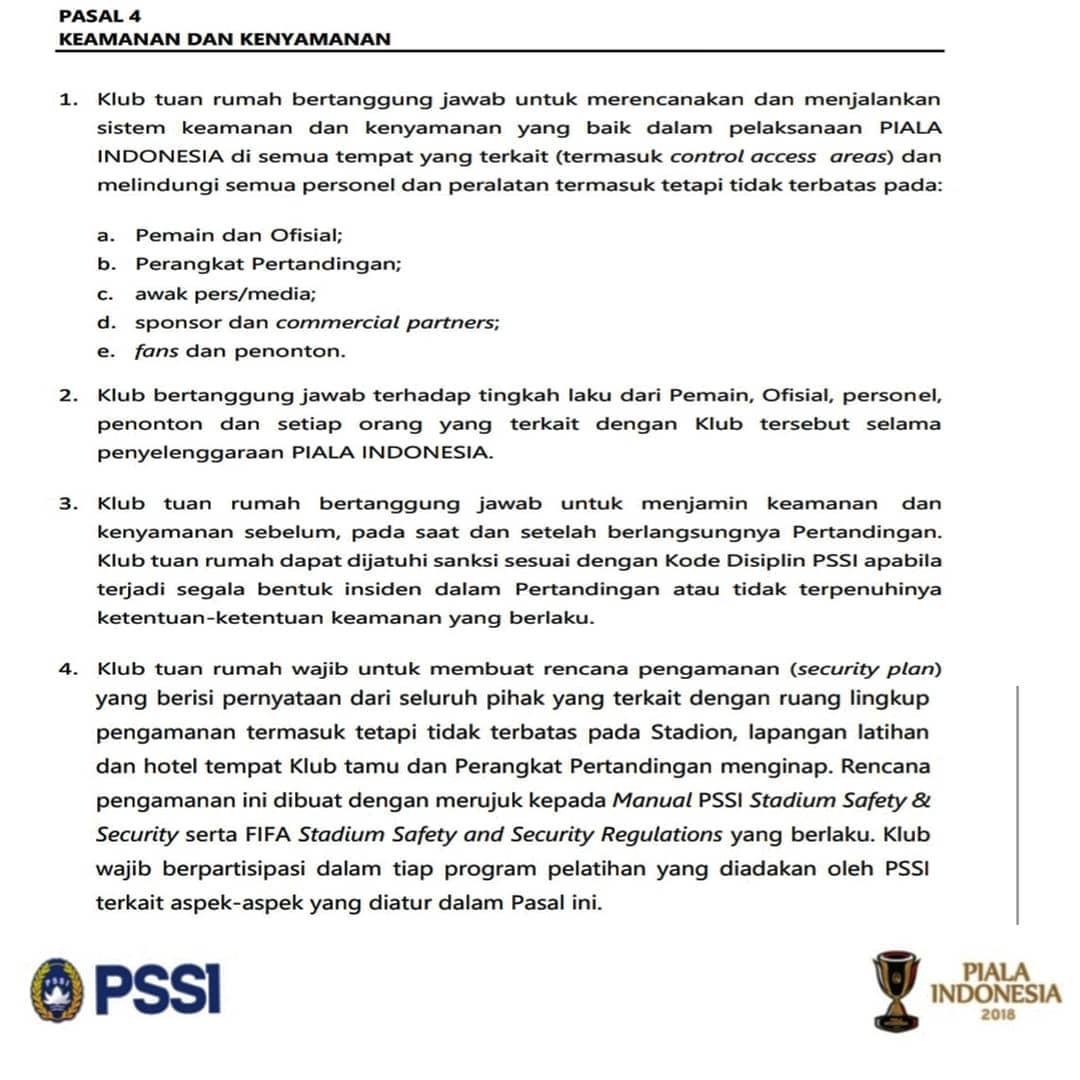 Regulasi PSSI soal keamanan dan kenyamanan pertandingan. Copyright: Instagram@akmalmarhali20