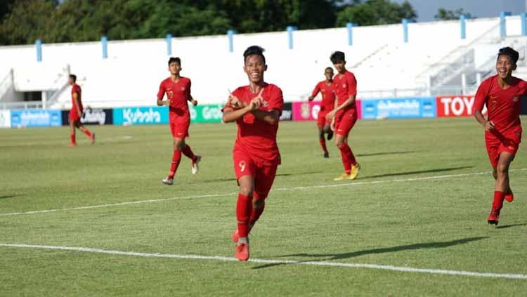 Selebrasi pemain Timnas Indonesia U-15 usai membantai Singapura.