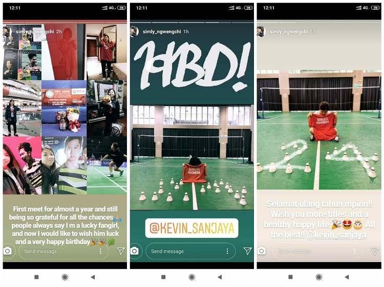 Ucapan ulang tahun untuk Kevin Sanjaya dari pebulutangkis Macau, Ng Weng Chi. Copyright: Instagram @simly_ngwengchi