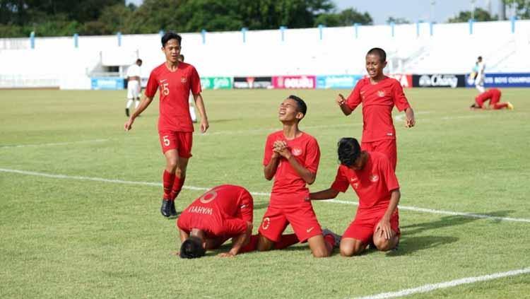 Aksi selebrasi pemain Timnas Indonesia U-15.