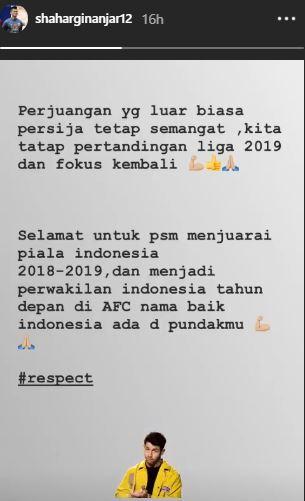 Shahar Ginanjar sampaikan pesan berkelas usai absen di Final Piala Indonesia Copyright: instagram.com/shaharginanjar12
