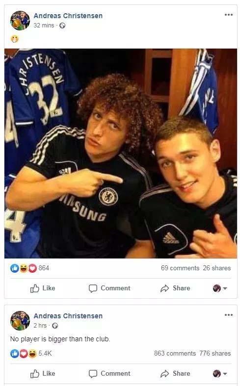 Andreas Christensen berik sindiran ke David Luiz Copyright: Facebook