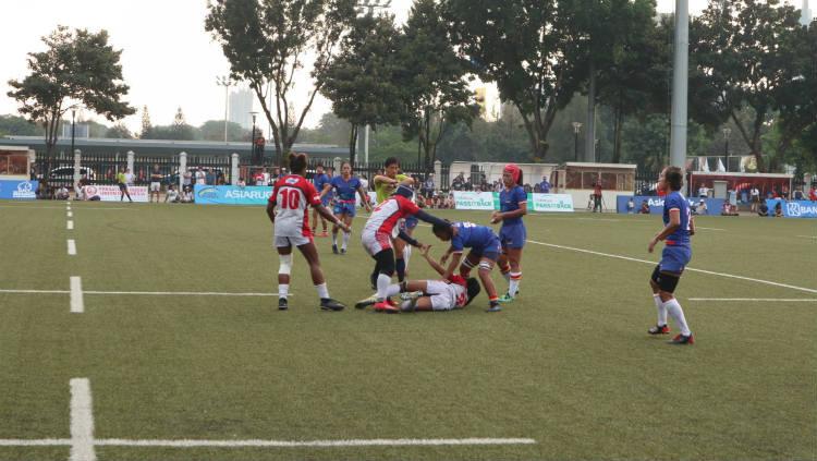 Timnas putri rugby Indonesia saat berlaga di Asia Rugby Sevens Trophy 2019.