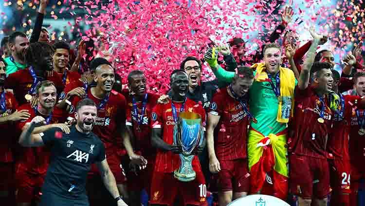 Kegembiraan Liverpool melakukan selebrasi juara Piala Super Eropa setelah menaklukan Chelsea adu penalti. Kamis, (15/08/19) Istanbul, Turkey. Chris Brunskill/Fantasista/Getty Images