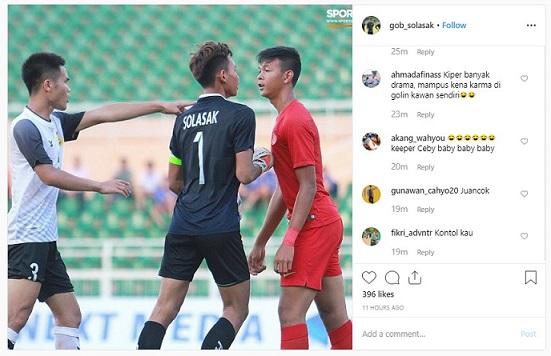 Kiper Timnas Laos U-18, Gob Solosak, memposting perkelahiannya dengan pemain Timnas Indonesia U-18 di fase grup Piala AFF U-18 2019 Copyright: Instagram/Gob Solosak