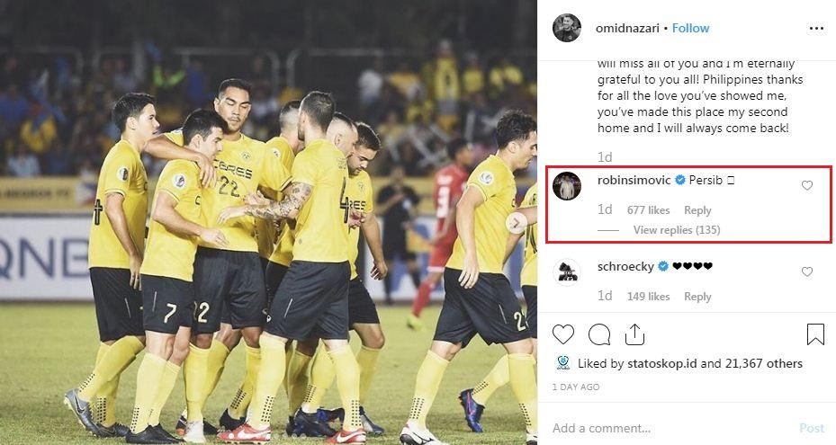 Penyerang klub Omiya Ardija, Robin Simovic, ikut memberikan komentar di akun Instagram Omid Nazari Copyright: Instagram.com/omidnazari