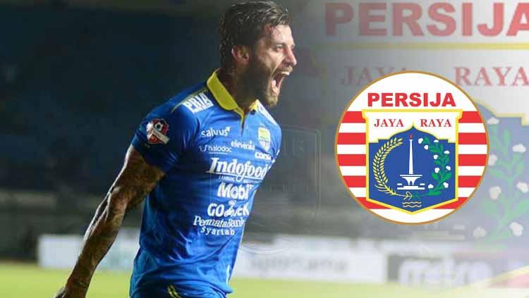 Bojan Malisic dan logo Persija Jakarta.