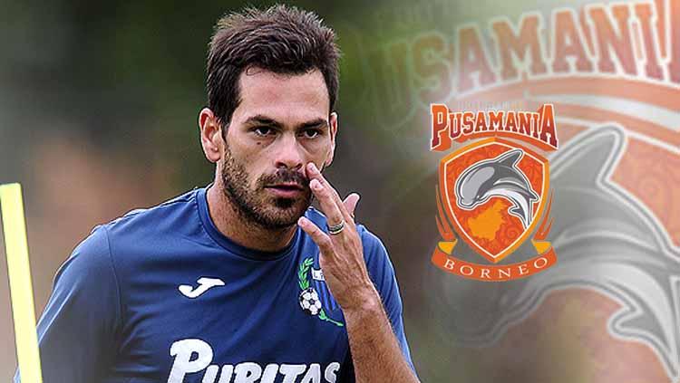 Juan Alsina dan logo Borneo FC.