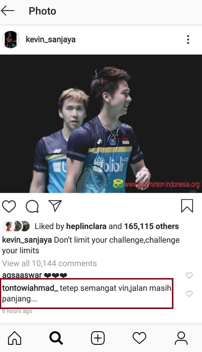 Tontowi Ahmad Hibur Kevin Sanjaya Copyright: Instagram @kevin_sanjaya