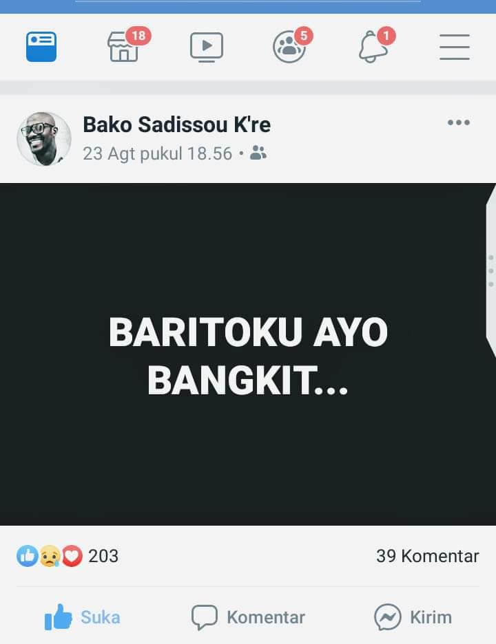 Ungkapan Bako Sadissou untuk Barito Putera Copyright: Facebook/Bako Sadissou