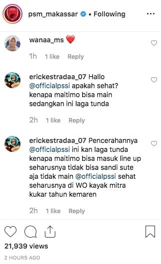 Para warganet pertanyakan status Raphael Maitimo. Copyright: https://www.instagram.com/psm_makassar/