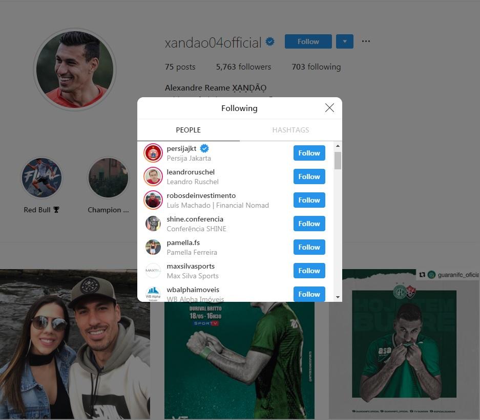 Tangkapan layar pemain asal Brasil, Alexandre Reame Xandao, yang mengikuti Persija di Instagram. Copyright: Instagram.com/xandao04official