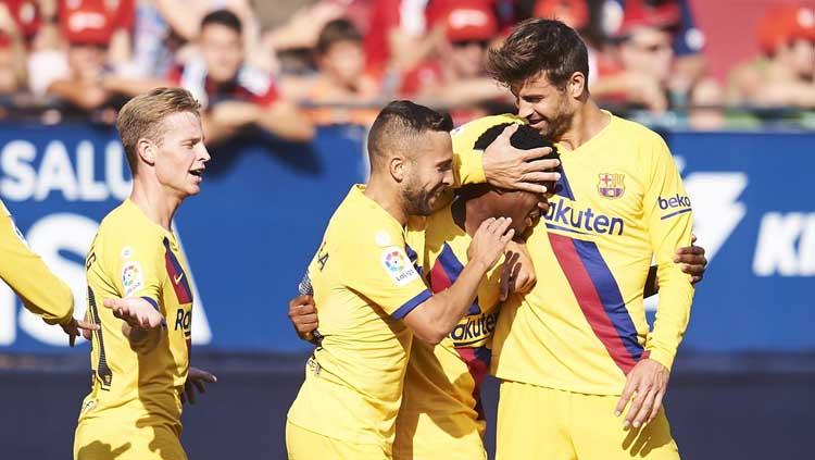Ansu Fati merayakan gol pada laga Osasuna vs Barcelona di LaLiga Spanyol 2019-2020, Sabtu (31/08/19). Copyright: Twitter/@Bleacher_Report