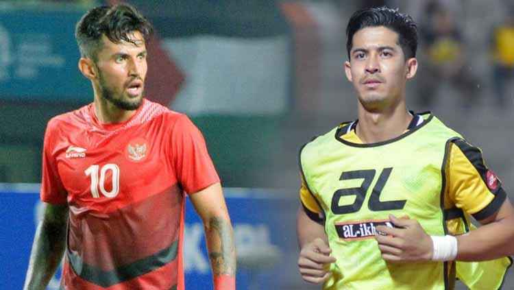 Pemain Timnas Indonesia, Stefano Lilipaly dan pemain Timnas Malaysia, Brendan Gan.