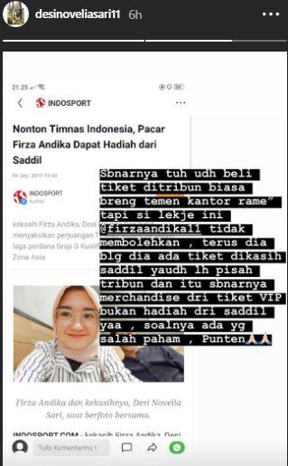 Kekasih Firza Andika, Desi Novelia Sari memberikan klarifikasi soal hadiah yang ia terima dari Saddil Ramdani Copyright: Instagram/desinoveliasari11