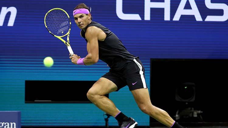 Aksi Rafael Nadal di final AS Terbuka 2019 yang berlangsung di Stadion Arthur Ashe, Senin (09/09/19).