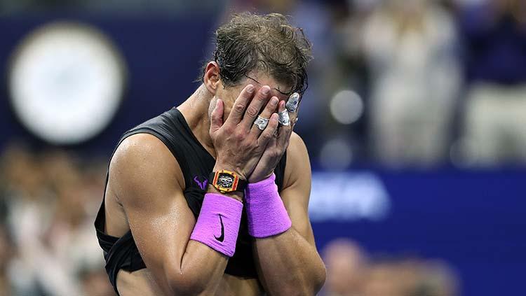 Ekspresi kemenangan Rafael Nadal di final AS Terbuka 2019.