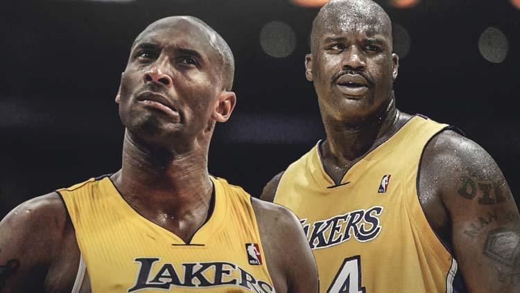 Kobe Bryant dan Shaquille O'Neal, dua legenda LA Lakers.
