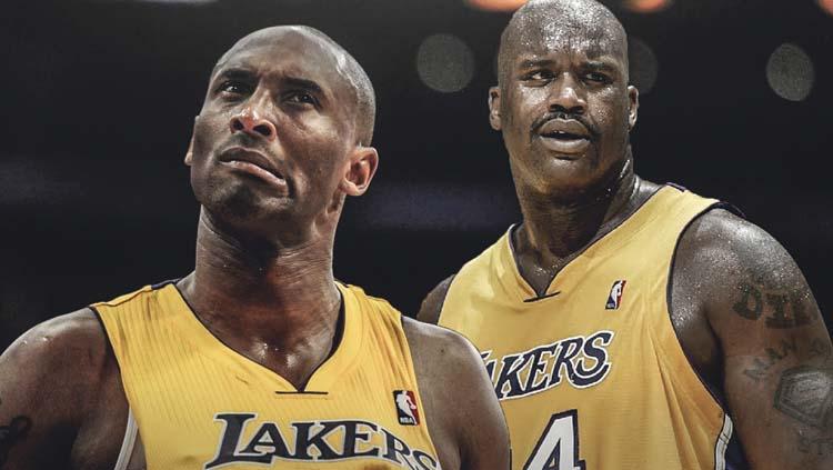 Kobe Bryant dan Shaquille O'Neal, dua legenda LA Lakers. - INDOSPORT