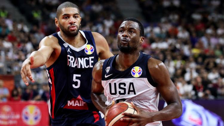 Prancis vs Amerika Serikat di FIBA World Cup 2019.