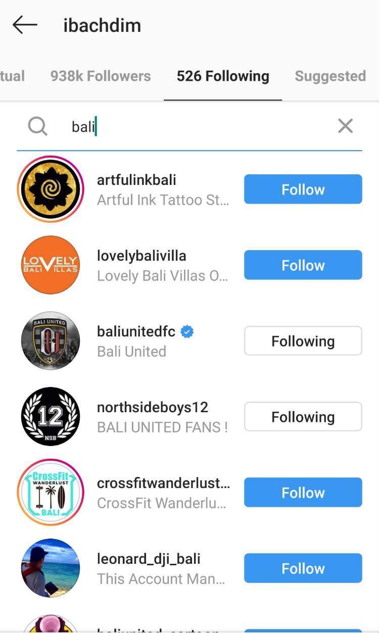 Irfan Bachdim masih follow Instagram Bali United Copyright: https://www.instagram.com/ibachdim/