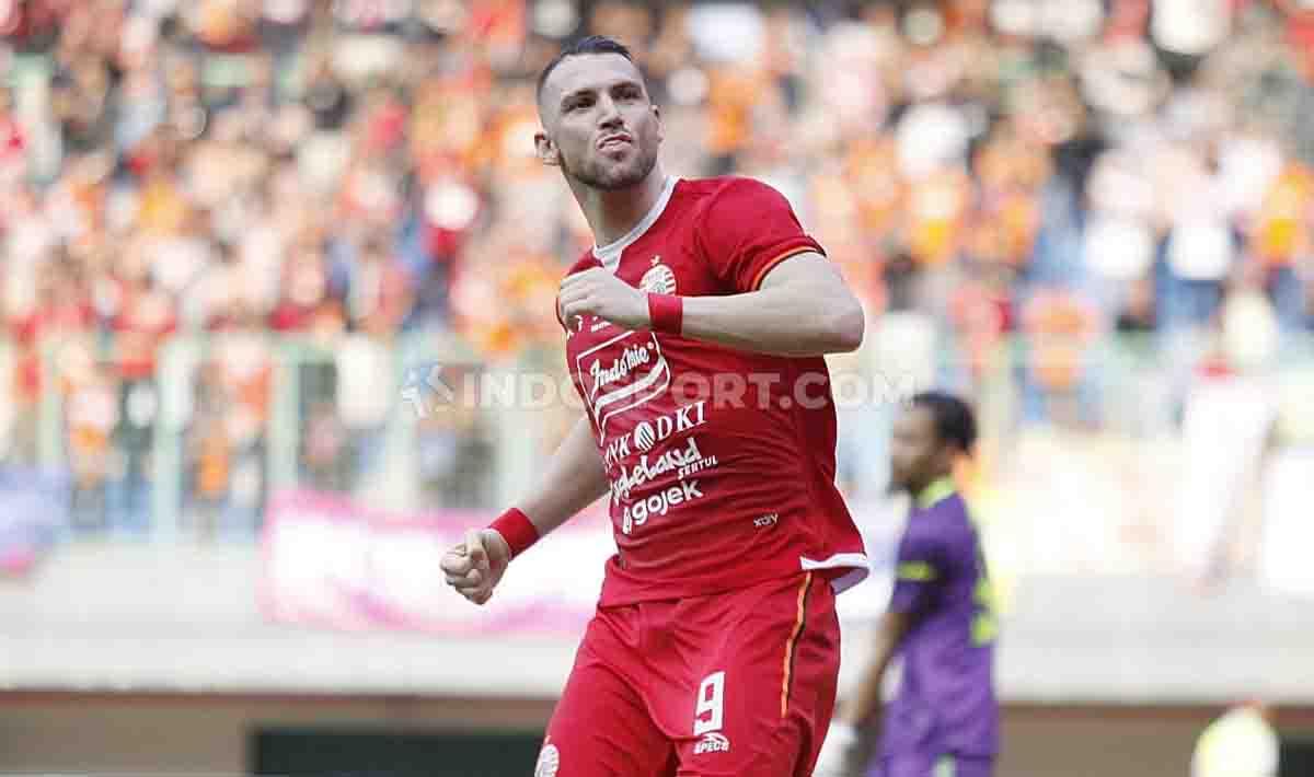 Aksi selebrasi Marko Simic usai membobol gawang PSIS.