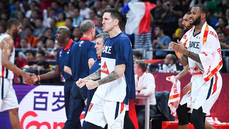 Selebrasi Tim Basket Prancis merayakan kemenangan usai meraih gelar juara ketiga FIBA World Cup 2019 setelah mengalahkan Australia.