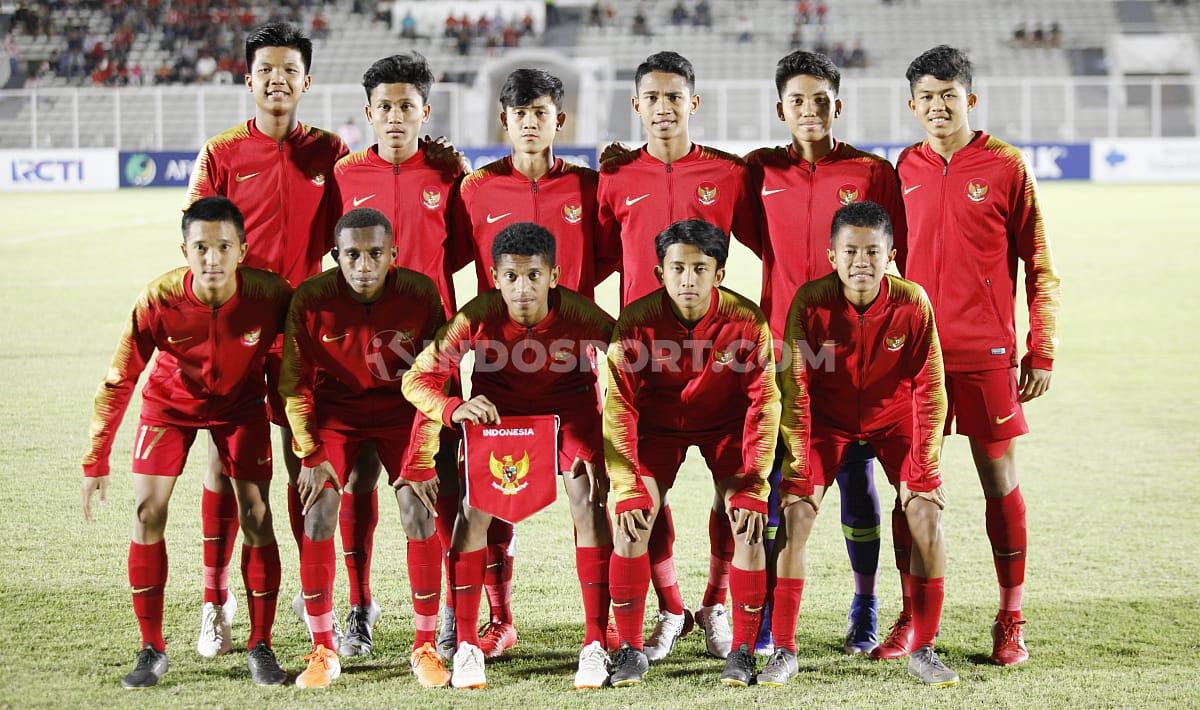 Skuat Timnas Indonesia U-16 saat berlaga di Pra Piala Asia U-16 di Stadion Madya Senaya beberapa waktu lalu.