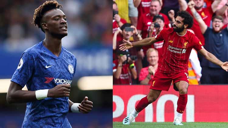 Striker Chelsea, Tammy Abraham (kiri) dan Mohamed Salah, penyerang Liverpool. Copyright: James Williamson/Robbie Jay Barrat/GettyImages