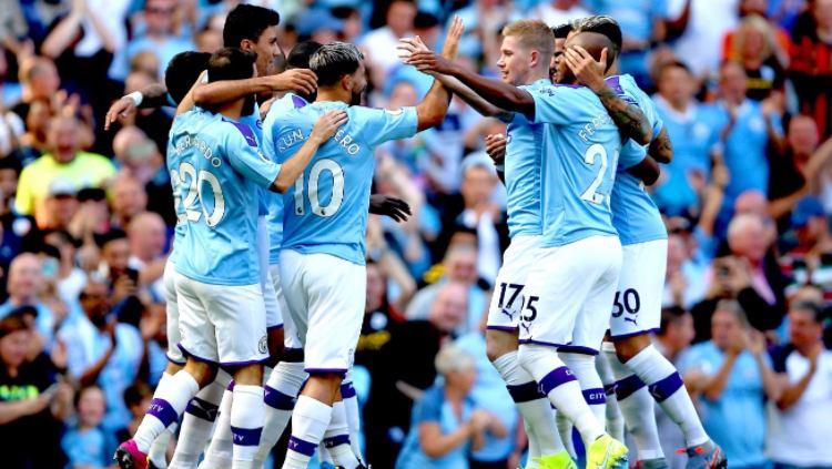 Selebrasi Aguero dan kawan-kawan di laga Liga Inggris antara Manchester City vs Watford, Sabtu (21/09/19). Copyright: Twitter