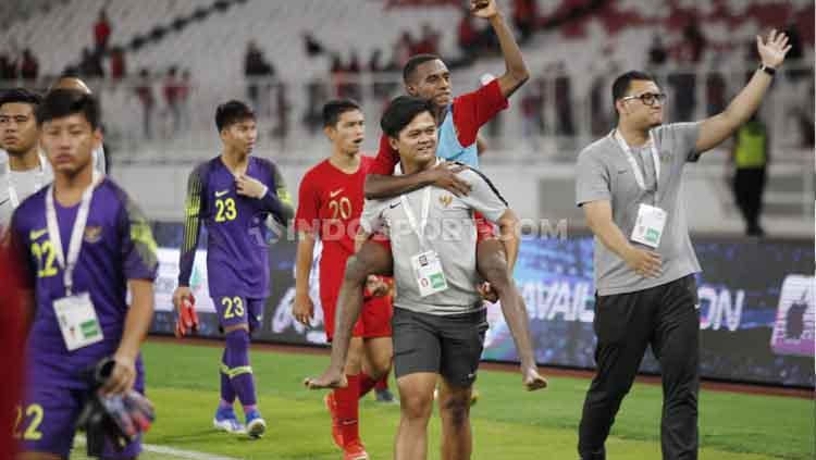 Timnas Indonesia U-16 saat merayakan keberhasilan lolos ke putaran final Piala Asia U-16 2020.