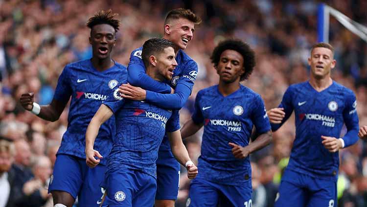 Aksi selebrasi pemain Chelsea melawan Brighton.