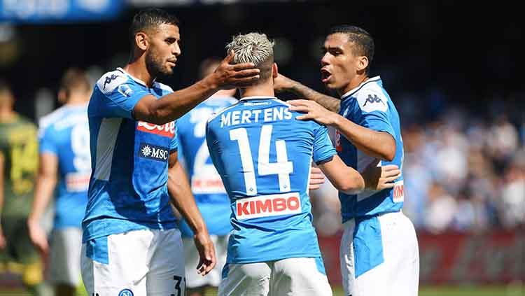Aksi selebrasi pemain Napoli melawan Brescia Calcio.