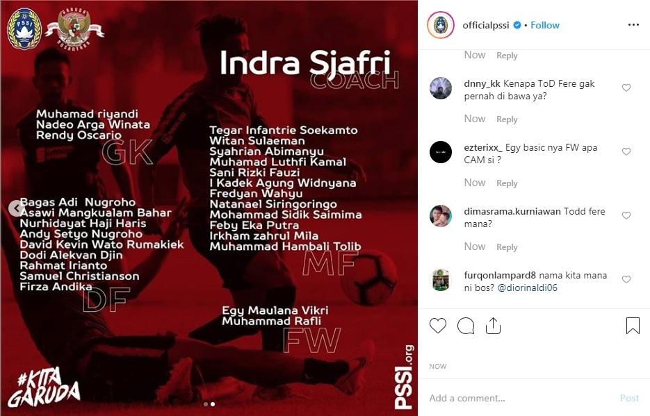 Netizen mempertanyakan pencoretan Todd Rivaldo Ferre dari skuat timnas Indonesia U-23 yang dibawa ke turnamen di China. Copyright: Instagram/@officialpssi