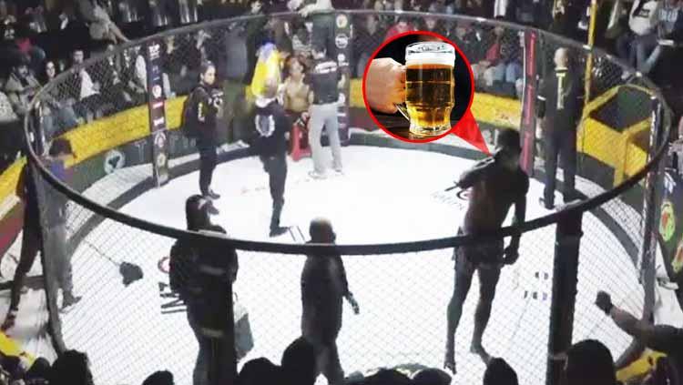 Petarung MMA asal Brasil, Paulo Bananad tengah meminum bir di tengah ronde sebelum dipermalukan rivalnya asal Peru, Johnny Iwasaki - INDOSPORT