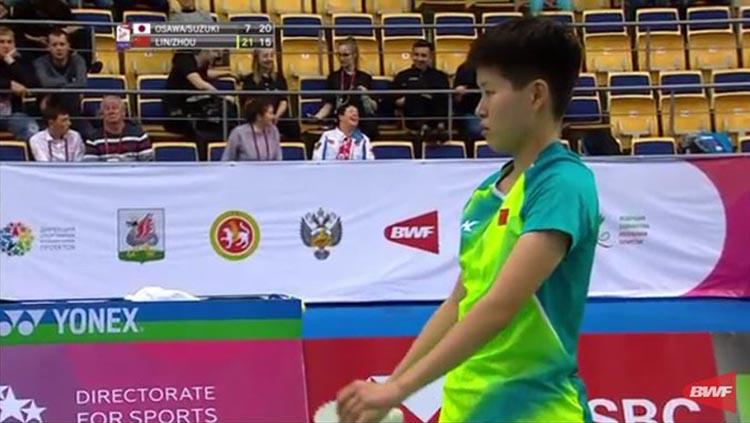 Lin Fangling, pebulutangkis spesialis ganda yang China yang sukses buat dua wakil Indonesia gigit jari di Kejuaraan Dunia Junior Bulutangkis 2019. - INDOSPORT