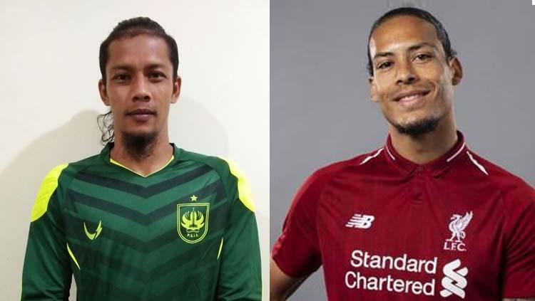 Kiper PSIS Semarang Jandia Eka Putra dianggap memiliki kemiripan dengan bek Liverpool, Virgil van Dijk.
