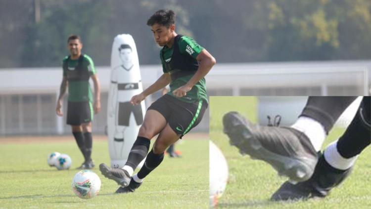 Hanif Sjahbandi gunakan sepatu misterius di sesi latihan bersama Timnas Indonesia. Copyright: Istimewa