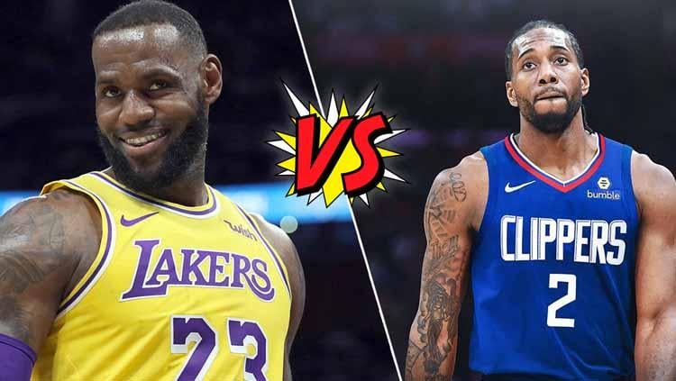 Megabintang LA Lakers, LeBron James (kiri) vs megabintang Kawhi Leonard, megabintang LA Clippers - INDOSPORT