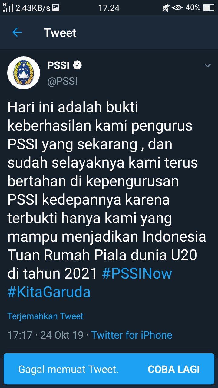 Cuitan nyeleneh PSSI sebelum dihapus pasca mengumumkan Piala Dunia U-20 2021 Copyright: twitter.com/PSSI