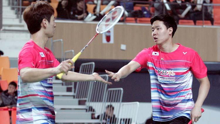 Ganda putra Korea Selatan, Choi Sol-gyu/Seo Seung-jae menyebut keberhasilan mengalahkan Ahsan/Hendra di Hong Kong Open 2019 sebagai kemenangan terbesar. - INDOSPORT