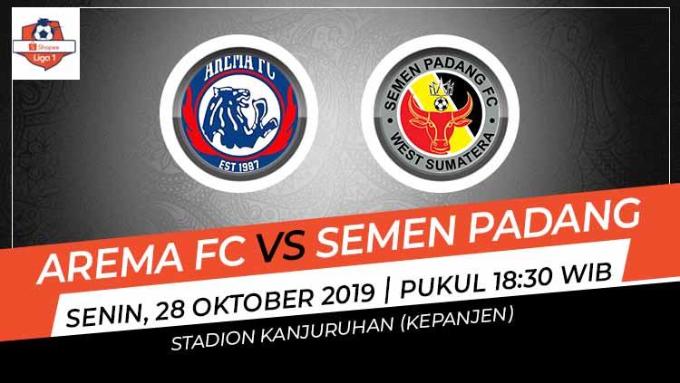 Prediksi pertandingan Shopee Liga 1 2019 antara Arema FC vs Semen Padang pada pekan ke-24, Senin (28/10/19), pukul 18.30 WIB, di Stadion Kanjuruhan.