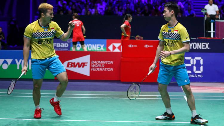 Berita bulutangkis: Kevin Sanjaya Sukamuljo/Marcus Fernaldi Gideon kembali menunjukkan penyelamatan gila, kali ini saat berlaga di final Fuzhou China Open 2019.