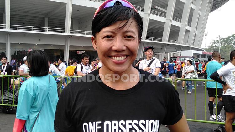 Atlet lari senior Indonesia, Dedeh Erawati di ajang Jakarta Marathon 2019, Minggu (27/10/19).